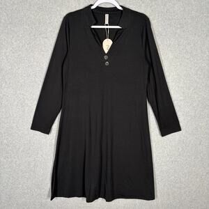 Zolucky Dress Large Black Modest T-Shirt Loose Flowy Minimalist‎ Lagenlook Basic
